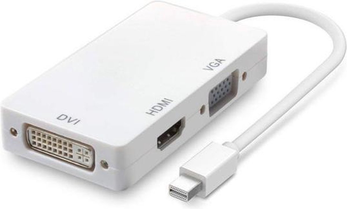 Mini DisplayPort Naar HDMI, VGA & DVI Adapter | Mini DP 3 in 1 Hub | Thunderbolt To HDMI converter |Compatible Apple Macbook | IMAC |  Plug and Play | Wit - Jumalu