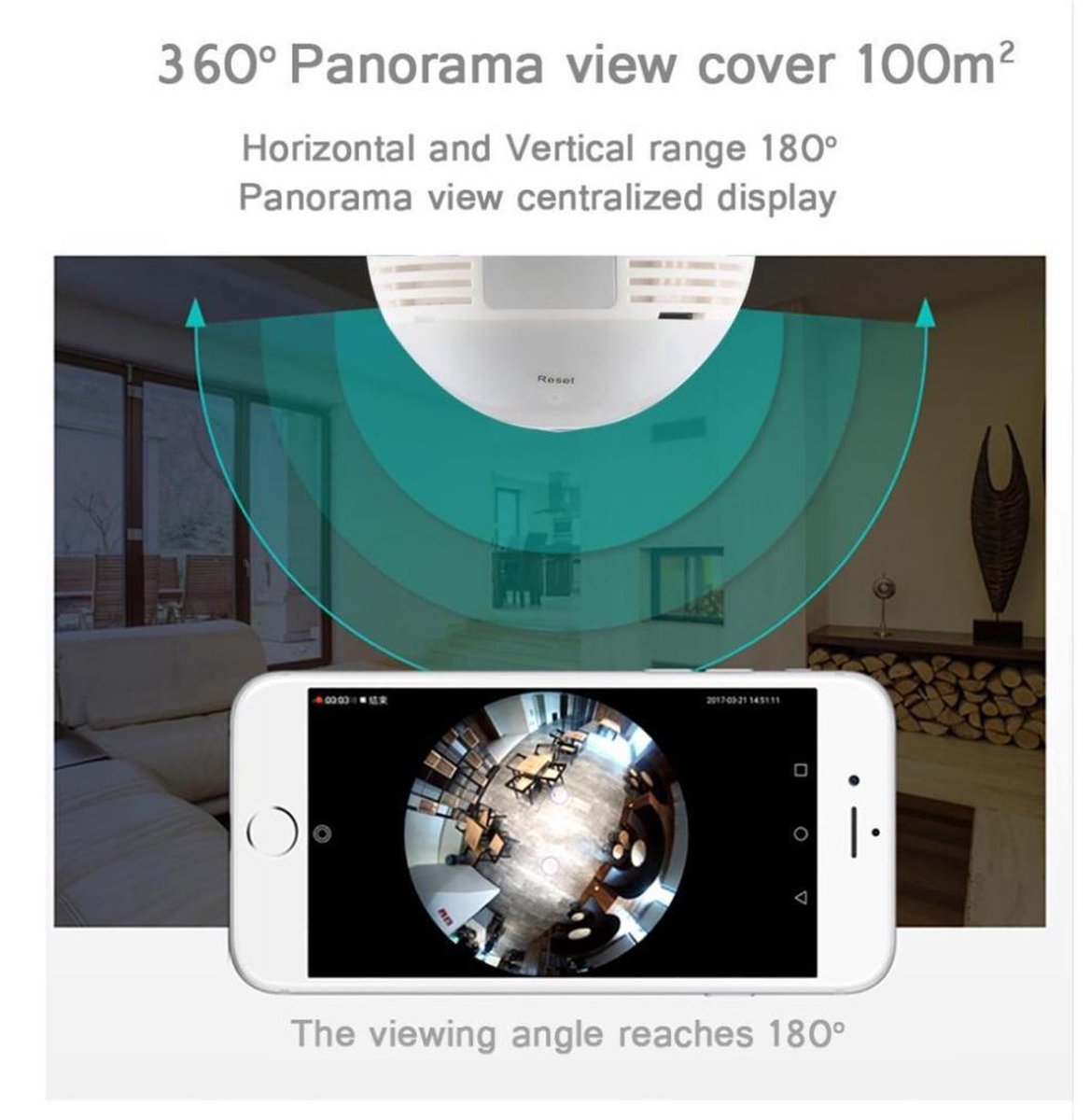 DrPhone SECUR® 360 ° Wifi Camera Lamp + 64GB Micro SD