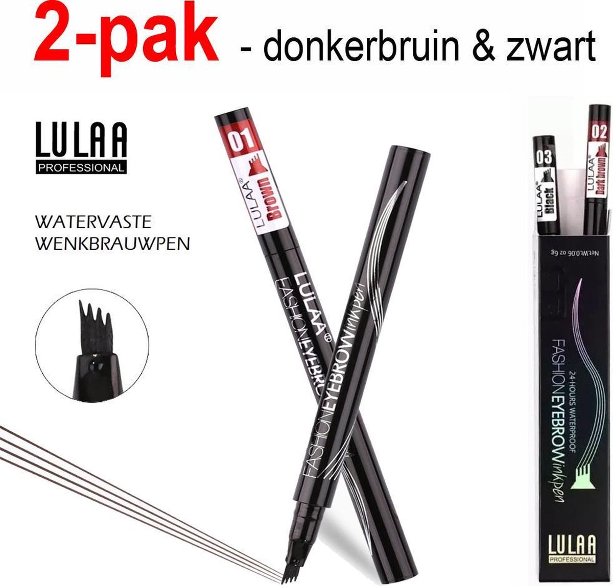 2-pack! - LULAA Pen - ZWART & DONKERBRUIN - Microblading Wenkbrauw - watervaste wenkbrauwpen - Eyebrow Tattoo Pen - Microblade - Eyebrow