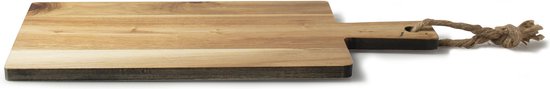 Houten serveerplank met donkere rand en touwdetail.