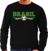 Brazilie / Brasil landen / voetbal sweater met wapen in de kleuren van de Braziliaanse vlag - zwart - heren - Brazilie landen trui / kleding - EK / WK / voetbal sweater XXL