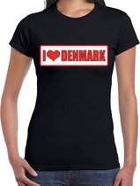 I love Denmark / Denemarken landen t-shirt zwart dames S