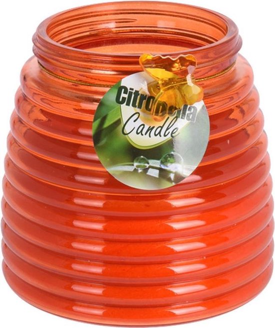 Windlicht geurkaars - oranje glas - 48 branduren - citrusgeur