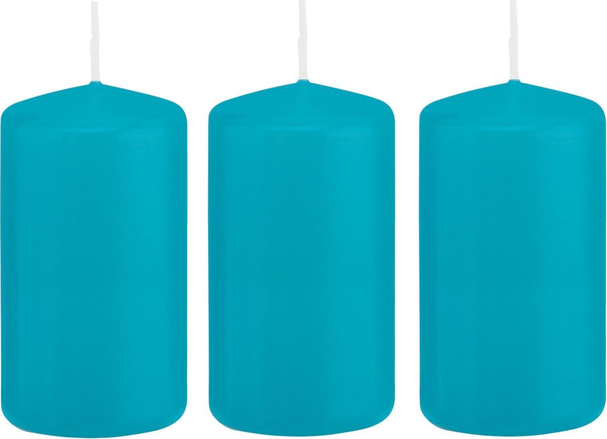 Trend Candles 3x Turquoise blauwe cilinderkaarsen stompkaarsen 5 x 10 cm 23 branduren Geurloze kaarsen turkoois blauw Woondecoraties