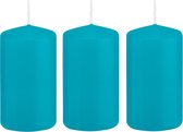 3x Turquoise blauwe cilinderkaarsen/stompkaarsen 5 x 10 cm 23 branduren - Geurloze kaarsen turkoois blauw - Woondecoraties