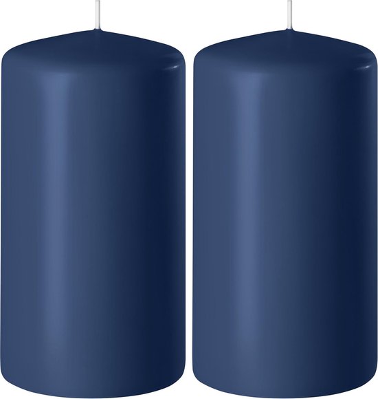 2x Donkerblauwe cilinderkaarsen/stompkaarsen 6 x 10 cm 36 branduren - Geurloze kaarsen donkerblauw - Woondecoraties