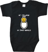 Rompertjes baby met tekst - Hi, I'm New in this world - Romper zwart - Maat 62/68