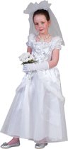 Funny Fashion - Feesten & Gelegenheden Kostuum - Mini Bruidje In Het Wit - Meisje - wit / beige - Maat 116 - Carnavalskleding - Verkleedkleding