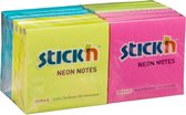 Stick'n 12-pack neon memoblokken, 76x76mm, 1200 sticky notes