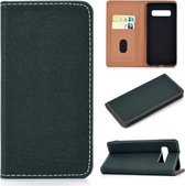 Voor Galaxy S10 Plus effen kleur mat magnetische horizontale flip lederen tas met kaartsleuven en houder (groen)