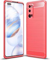Voor Huawei Honor 30 Pro Brushed Texture Carbon TPU Case (Rood)