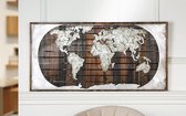 Houten landkaart- wereld kaar metaal en hout bruin 120x60 cm