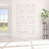 Muursticker Life Is Short -  Zilver -  60 x 94 cm  -  woonkamer  alle - Muursticker4Sale