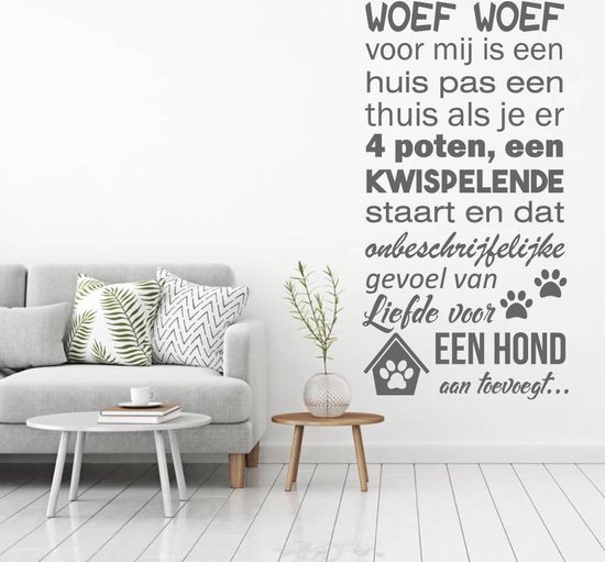 Muursticker Woef Woef - Donkergrijs - 40 x 80 cm - nederlandse teksten woonkamer