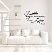 Muursticker Familie Hier Begint Het Leven En Stopt De Liefde Nooit -  Lichtbruin -  80 x 51 cm  -  woonkamer  nederlandse teksten  alle - Muursticker4Sale