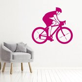Muursticker Wielrenner -  Roze -  60 x 53 cm  -  alle muurstickers  woonkamer  baby en kinderkamer - Muursticker4Sale