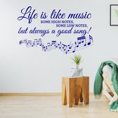 Muursticker Life Is Like Music -  Donkerblauw -  120 x 80 cm  -  alle muurstickers  slaapkamer  woonkamer - Muursticker4Sale