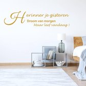 Muursticker Herinner Je Gisteren Droom Van Morgen Maar Leef Vandaag -  Goud -  160 x 37 cm  -  woonkamer  nederlandse teksten  slaapkamer  alle - Muursticker4Sale