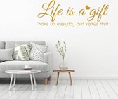 Muursticker Life Is A Gift -  Goud -  120 x 44 cm  -  slaapkamer  engelse teksten  woonkamer  alle - Muursticker4Sale