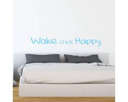 Muursticker Wake Up & Be Happy - Lichtblauw - 80 x 11 cm - slaapkamer engelse teksten