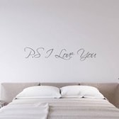 Muursticker P.S I Love You - Donkergrijs - 80 x 15 cm - woonkamer slaapkamer engelse teksten
