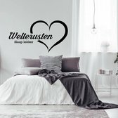 Muursticker Welterusten Slaap Lekker In Hart -  Geel -  120 x 64 cm  -  slaapkamer  nederlandse teksten  alle - Muursticker4Sale