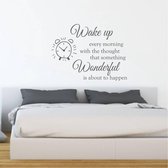 Muursticker Wake Up Wonderful -  Donkergrijs -  100 x 73 cm  -  slaapkamer  engelse teksten  alle - Muursticker4Sale