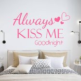 Muursticker Always Kiss Me Goodnight Met Hartjes -  Roze -  160 x 96 cm  -  slaapkamer  engelse teksten  alle - Muursticker4Sale