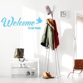 Muursticker Welcome To Our Home Met Vogel - Lichtblauw - 120 x 38 cm - engelse teksten woonkamer