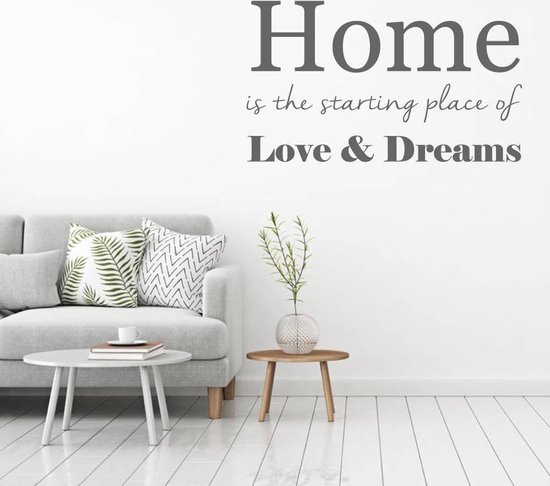 Muursticker Home, Love, Dreams - Donkergrijs - 120 x 70 cm - woonkamer slaapkamer alle