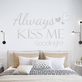 Muursticker Always Kiss Me Goodnight Met Hartjes -  Zilver -  80 x 48 cm  -  slaapkamer  engelse teksten  alle - Muursticker4Sale