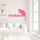 Muursticker Kat En Muis Spelen -  Roze -  160 x 105 cm  -  alle muurstickers  baby en kinderkamer  slaapkamer  woonkamer  dieren - Muursticker4Sale