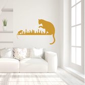 Muursticker Kat En Muis Spelen -  Goud -  80 x 52 cm  -  alle muurstickers  baby en kinderkamer  slaapkamer  woonkamer  dieren - Muursticker4Sale