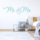 Muursticker Mr & Mrs Hart - Lichtblauw - 80 x 21 cm - engelse teksten slaapkamer