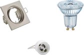 LED Spot Set - OSRAM Parathom PAR16 930 36D - GU10 Fitting - Dimbaar - Inbouw Vierkant - Mat Nikkel - 3.7W - Warm Wit 3000K - Kantelbaar 80mm - BES LED
