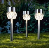 6x Buiten/tuin LED zilveren stekers Crystal solar verlichting 35 cm RVS warm wit - Tuinverlichting - Tuinlampen - Solarlampen op zonne-energie