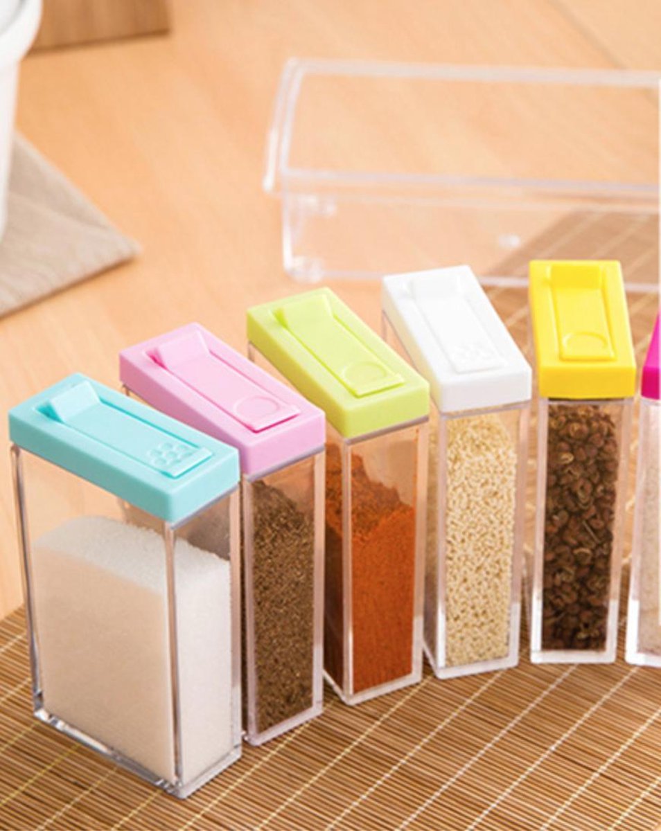 TTBDDM 4-in-1 keukenkruidenboxset, kruidenpotjes, afneembare potjes, met deksel en lepel, voor zout, peper, suiker en specerijen