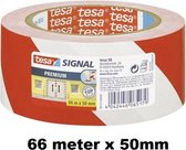 Tesa Waarschuwingstape rood/wit 66 meter - Vloer muur tape waarschuwing vloer tape corona covid 19