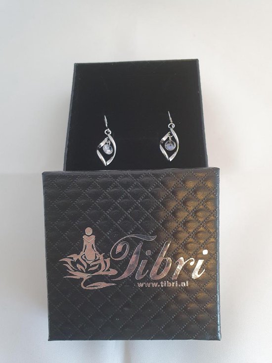 Tibri 420 - Oorhangers - Zilverkleurige oorbellen met Zirkonia steentje - Chique oorbellen - Luxe oorhangers - Tibri