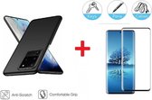 2-In-1 Screenprotector Bescherming Protector Set Geschikt Voor Samsung Galaxy S20 Ultra - Full Cover 3D Edge Tempered Glass Screen Protector Met Siliconen Back Cover Case - Mat Zwart / Transp