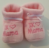 Kraamcadeau  - Petit Villain Newborn Slofjes - I love Mama - Roze -  0-3 maanden