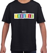Miss trouble fun tekst t-shirt zwart kids -  Fun tekst / Verjaardag cadeau / kado t-shirt kids 122/128