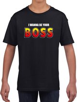 I wanna be your boss fun tekst t-shirt zwart kids L (146-152)