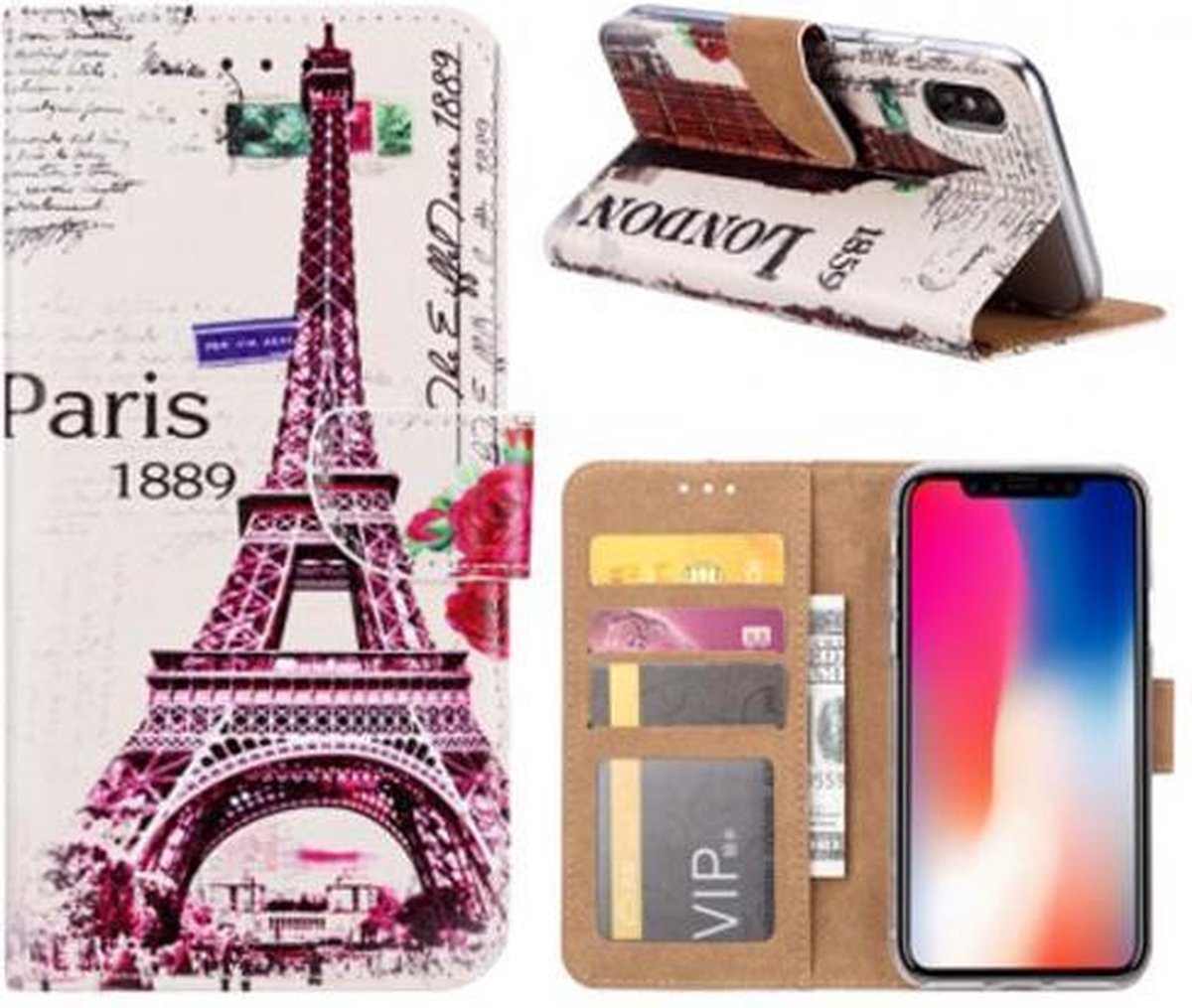 GSM-Basix Bookcase Hoesje voor Apple iPhone X/XS Parijs
