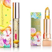 GLAMFOX Honey Flower Lipstick + Lipgloss 2 Stuks - 100% Echte Bloem - 24K Goudpoeder - Korean Skincare - Lip Plumper - Lip Plumping - Lipgloss Transparant - Lippenstift Langhoudend