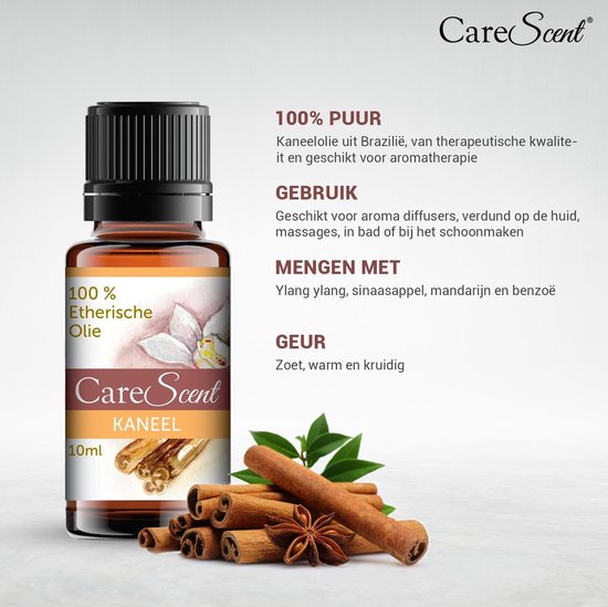 CareScent Kaneel Etherische Olie | Essentiële Olie voor Aromatherapie | Geurolie | Aroma Olie | Aroma Diffuser Olie | Kaneelolie - 10ml