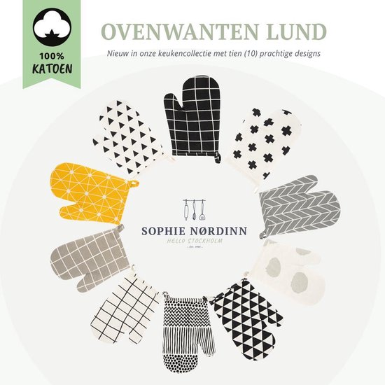 Keukenhandschoen van Sophie Nordinn® - Handschoen Lund (Lijnen Grijs) - Universele wanten 2 stuks - Katoen - Sophie Nørdinn