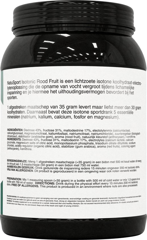 Natusport Isotone Sportdrank - Elektrolyten & Koolhydraten - Rood Fruit - 1kg pot — afbeelding 3