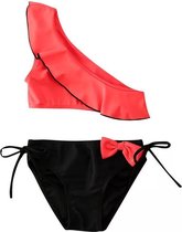 Bikini - Oranje - Zwart - Off shoulder - Maat 110