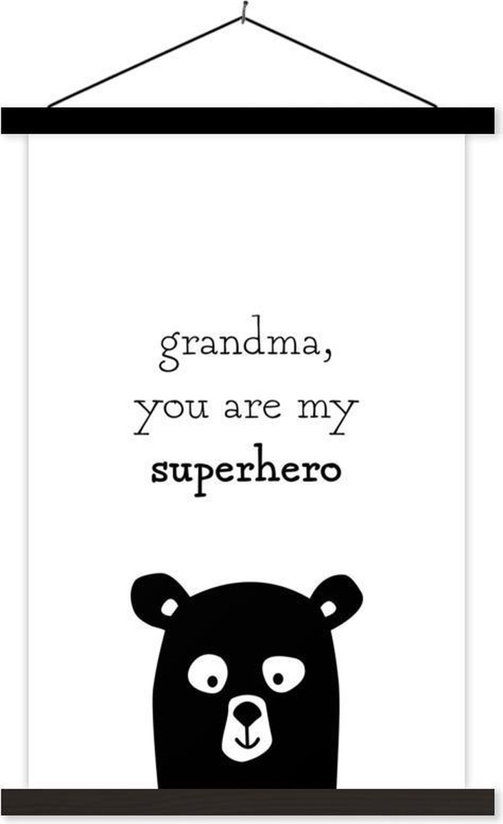 Mooi geschenk voor Moederdag – Quote grandma you are my superhero – superheld wit textielposter schoolplaat 120x180 cm - Foto print op textielposter (wanddecoratie woonkamer/slaapkamer) XXL / Groot formaat!